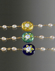 Hand Painted Venetian Glass and Porcelain Adjustable Pearl Bracelet - Multiple Colors