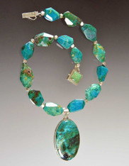 Chrysocolla Faceted Nuggets with Large Silver Framed Pendant
