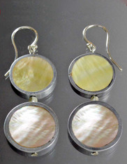 Mother of Pearl Sterling Double Disc Dangle Earrings