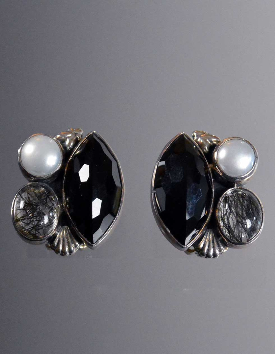 Gift for Her Amy Khan Russell Signed Earrings Vintage Sterling and Stone Jasper Fossil Earrings AKR Jewelry -
