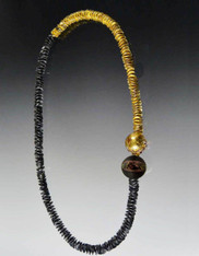 22K Plated Black and Gold Venetian Bead Necklace