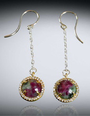 Ruby Zoisite 18K Dangle Earrings 