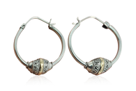 Handmade Sterling Silver Indonesian Hoop Earrings with 18K Gold Highlights. 