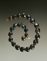Large Navy Puffed Coin Pearl Necklace 
