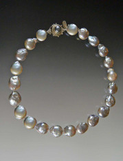 Large Silver Puffed Pearl Necklace with Vintage Pearl Clasp