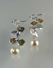 Silver Petal and Pearl Dangle Sterling Earrings