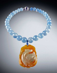 Aquamarine Necklace with Rare Jade Pendant  SOLD