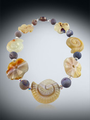 Agate Flowers and Sea Creatures, Druzy and Swarovski Rondel Collar LAST ONE
