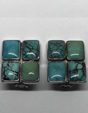 Echo of the Dreamer Square Turquoise "Puzzle" Sterling Clip Earrings SOLD