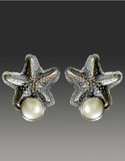 Amy Kahn Russell Freshwater Pearl Sterling Starfish Clip/Post Earrings 