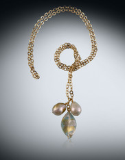 Huge Baroque South Sea Pearls Venetian Glass Dangles Gold Chain
