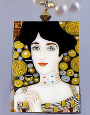 Hand Painted Russian Adele Bloch-Bauer by Klimt Pendant Necklace 