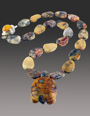 Hand-Carved Turtle Picture Jasper Leaf Necklace 