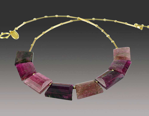 Opulent trillion cut Tourmaline 18K necklace