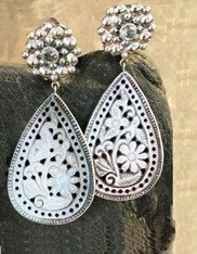 Echo of the Dreamer Etched MOP White Topaz  Dangle Clip Earrings - SOLD