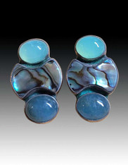 Amy Kahn Russell Aquamarine Abalone  Sterling Clip/Post Earrings SOLD