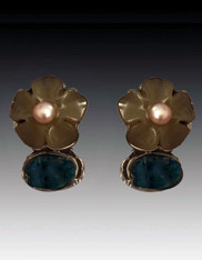 Amy Kahn Russell Apatite Chalcedony Pearl Flower Sterling Clip/Post Earrings