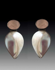 Amy Kahn Russell Mother of Pearl Petal Rose Quartz Sterling Clip/Post Earrings