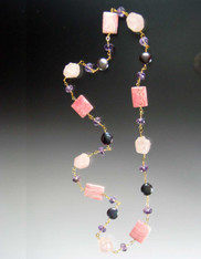 Rhodocrosite Rose Quartz Amethyst Pearl Wire Wrapped Rope