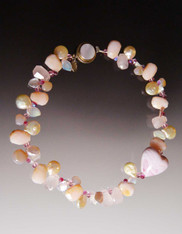 Pink Opal Rose Quartz Venetian Pink Heart Necklace
