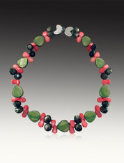 Gauguin's Garden: Pink Coral and Green Mother of Pearl Necklace