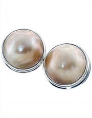 Indonesian Champagne Mabe Sterling Clip Earrings