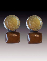 Amy Kahn Russell Hand Carved Onyx Jade Sterling Clip/Post Earrings