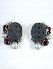 Amy Kahn Russell Matte Black Jet Garnet Sterling  Earrings 