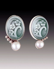 Amy Kahn Russell Cameo Pearl Sterling Clip/Post Earrings SOLD