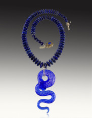 German Grade AAA Lapis Sterling Necklace with Sterling Venetian Serpent