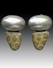 Amy Kahn Russell Mabe Pearl Fossilized CoraS/S Clip/Post Earrings 