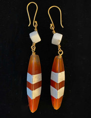 Striped Agate White Jade Long Dangle 18K Earrings