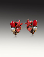 Amy Kahn Russell Bamboo Coral Pearl, Garnet Sterling Clip/Post Earrings