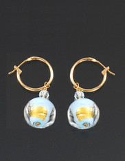 Bess Heitner Murano Glass Pale Blue Gold Foil 14K hinge Hoop Earrings