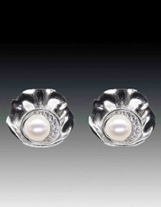 Indonesian Sterling Shells with White Freshwater Pearl Studs