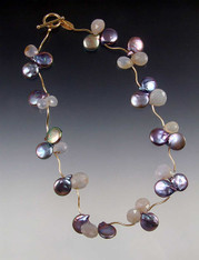 Precious Clusters: Natural Chalcedony, Pearls, 14K Necklace