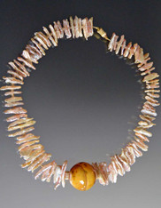 Champagne Peach Biwa Pearls 14K Venetian Glass Collar