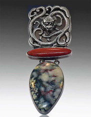 Amy Kahn Russell Vintage Silver Devil Coral Jasper Pin/Pendant