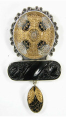 Amy Kahn Russell Hand Carved Onyx Cxech Glass Druzy Pin/Pedant - Brand New