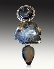 Amy Kahn Russell HUGE Sterling Carved Agate pin/Pendant SOLD