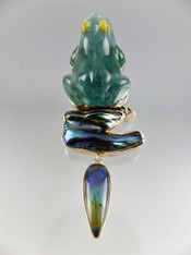 Amy Kahn Russell Sterling Carved Fluorite Frog, Pearl, Labradorite Pin/Pendant