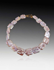 Natural Baroque Pink Square Pearl Collar with Brushed Gold Clasp