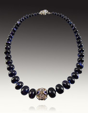 Rare Dark Blue Fluorite Necklace with Sterling Iolite Center Bead