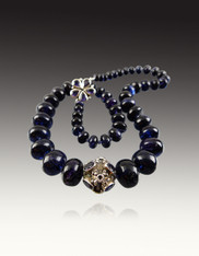 Rare Dark Blue Fluorite Necklace with Sterling Iolite Center Bead