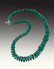 Opulent German Faceted Bright Green Onyx Wheel  Blue Sapphire Necklace