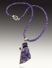 Grade AA Amethyst, Amethyst Druzy Sterling Pendant on Amethyst Chain