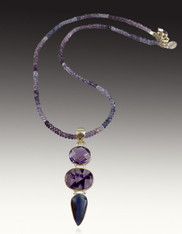 Amethyst Kyanite Sterling Pendant on Shaded Violet Spinel Chain