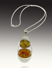 Magnificent Two Tone Baltic Amber Pendant with Sterling Setting and chain