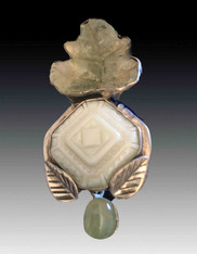 NEW-Amy Kahn Russell Tourmalated Quartz Carved MOP S/S Pin/Pendant SOLD