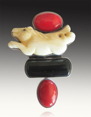 New - Amy Kahn Russell Running Horse Coral Sterling Pin/Pendant